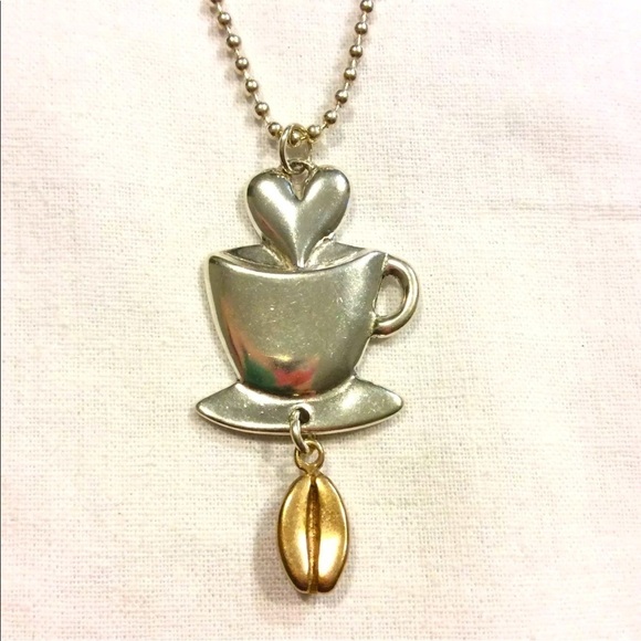 Jewelry - LOVE COFFEE CUP BEAN HEART STERLING SILVER PENDANT BALL CHAIN NECKLACE J…